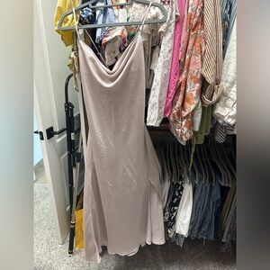 Astr Brown and Cream Slip Dress with Cowl Neck